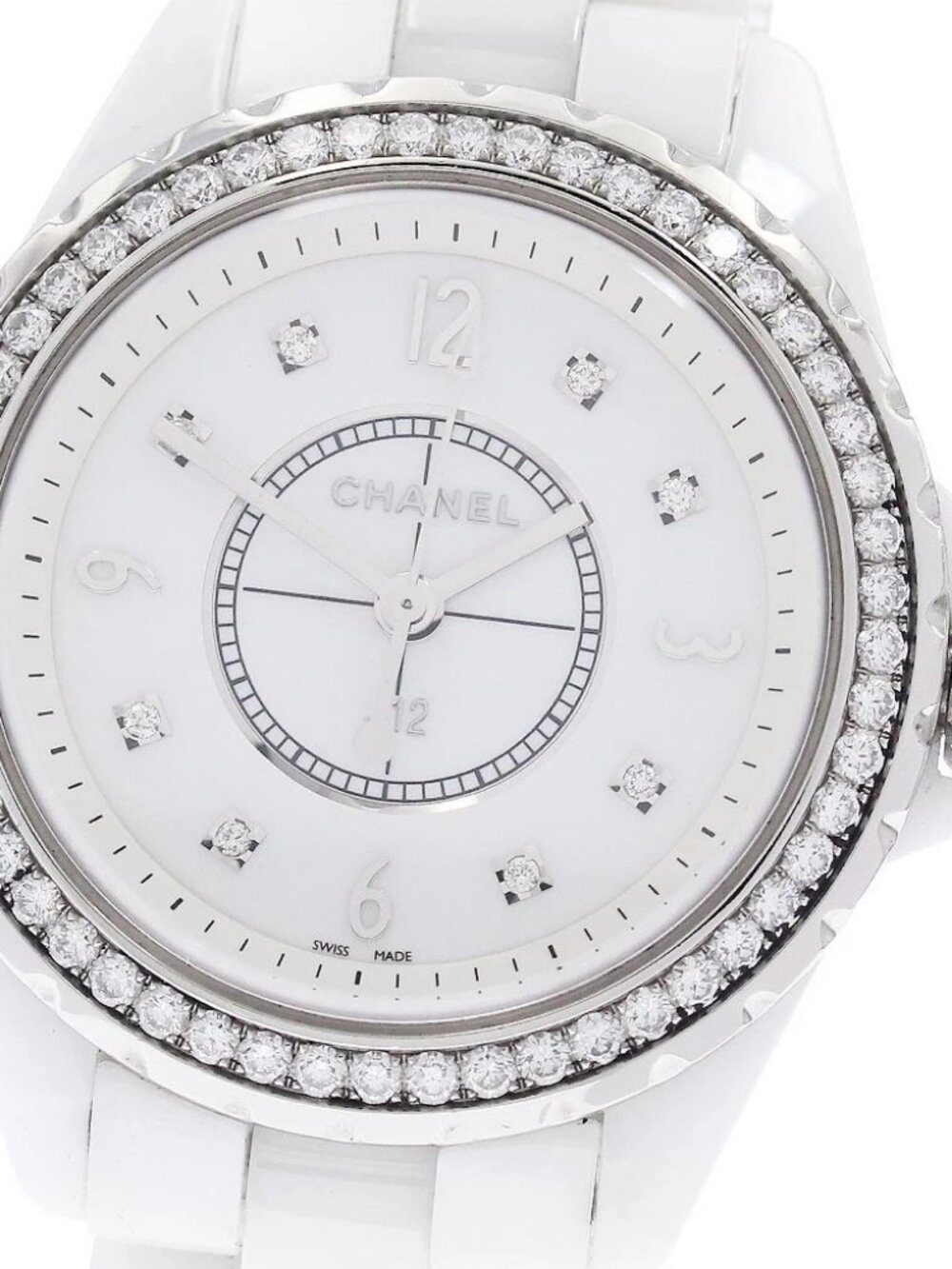 CHANEL J12 H3110 Diamond bezel, 8 diamonds, white ceramic Quartz Ladies_947380